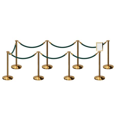 MONTOUR LINE Stanchion Post & Rope Kit Pol.Brass, 8FlatTop 7Green Rope 8.5x11V Sign C-Kit-7-PB-FL-1-Tapped-1-8511-V-7-PVR-GN-PB